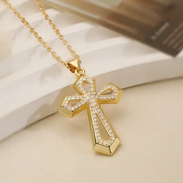 Wholesale Jewelry Commute Cross Copper Zircon Inlay Cable Chain Pendant Necklace