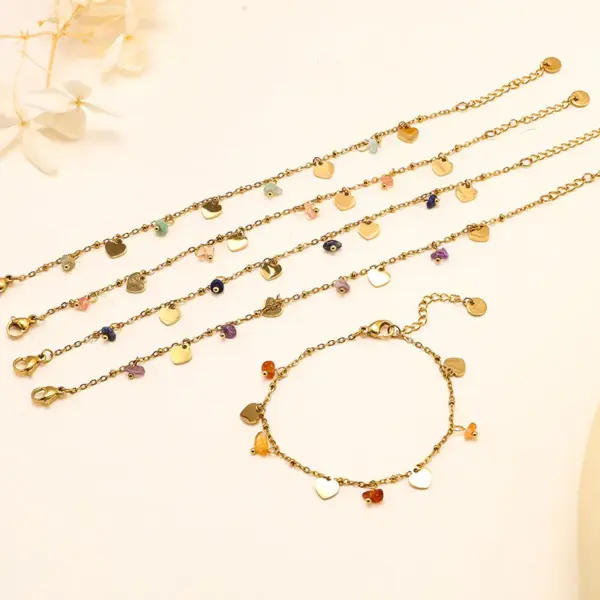Wholesale Heart-shaped Bracelet 18K Gold Color Natural Stone Women's Bracelet Bohemian Floral Print Titanium Steel