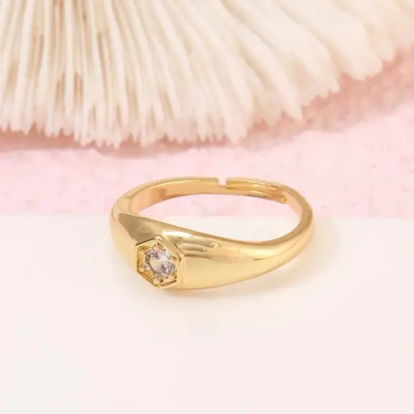 Wholesale Geometric Open Ring For Women In Copper With 14K Real Gold Plating And Zircon Inlay, Perfect For Spring