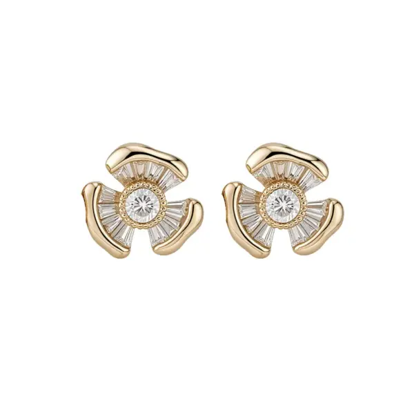 Wholesale Flowers Enamel Stud Earrings For Women With Copper And Zircon Inlay, Featuring 304 Stainless Steel Ear Pins