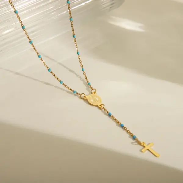 oly-ba7037c295e7ae9ab309992c88611994 Wholesale Jewelry Elegant Ethnic Style Portrait Stainless Steel 203L 18K Gold Plated Enamel Necklace