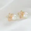 Wholesale 14K Real Gold Plated Copper Flower Stud Earrings With Zircon Inlay Featuring 925 Sterling Silver Ear Pins In New Style