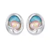 Wholesale Asymmetrical Oil Painting Stud Earrings For Women With Copper And Baroque Pearl Inlay, Featuring 925 Sterling Silver Posts