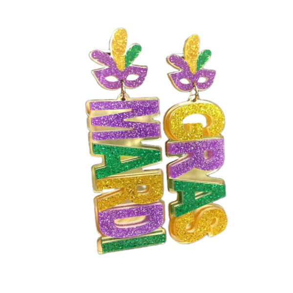 Wholesale Acrylic Carnival Earrings Gras Mardi Mask Lobster Clown Hat Three-Color Letter Pattern Earrings