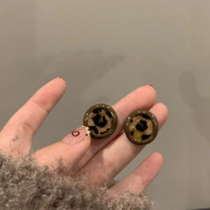 A2695 coffee-milk coffee round leopard print earrings