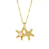 Wholesale Starfish Inlay Pendant Necklace For Women In Copper With 18K Real Gold Plated And Artificial Rhinestones, Water Plating On Cable Chain