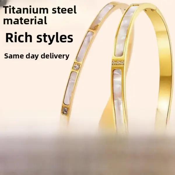 Wholesale Waterproof Non Tarnish Titanium Steel Shell Bangle With Zircon Inlay, Real Gold Plated For Women In Steel Color