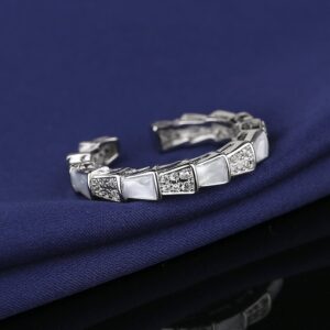 S023 - white gold mother-of-pearl ring / Adjustable Opening