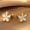 Wholesale 201 Stainless Steel 304 Stainless Steel Plastic Flower Ion Plating (IP) 18K Gold Plated Sweet Waterproof Non Tarnish Plating Gold Ear Studs
