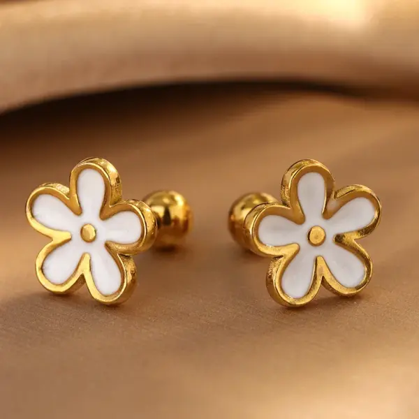Wholesale 201 Stainless Steel 304 Stainless Steel Plastic Flower Ion Plating (IP) 18K Gold Plated Sweet Waterproof Non Tarnish Plating Gold Ear Studs