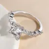 Wholesale Geometric Claw Setting Ring For Women In Copper With White K Water Plating And Zircon Inlay