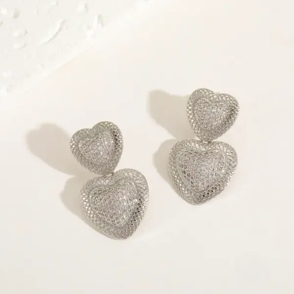 Wholesale 1 Pair Elegant Simple Style Heart Shape Inlay Copper Zircon 16K Gold Plated Drop Earrings