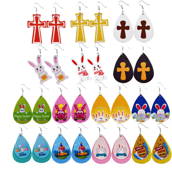 Wholesale arrival St. parcret festival leather earrings Easter white rabbit leather earrings