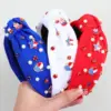 Wholesale Wide Fabric Headband With Pearls And Rhinestones, American Independence Day Flag Colors, Holiday Party Hair Accessories For Women