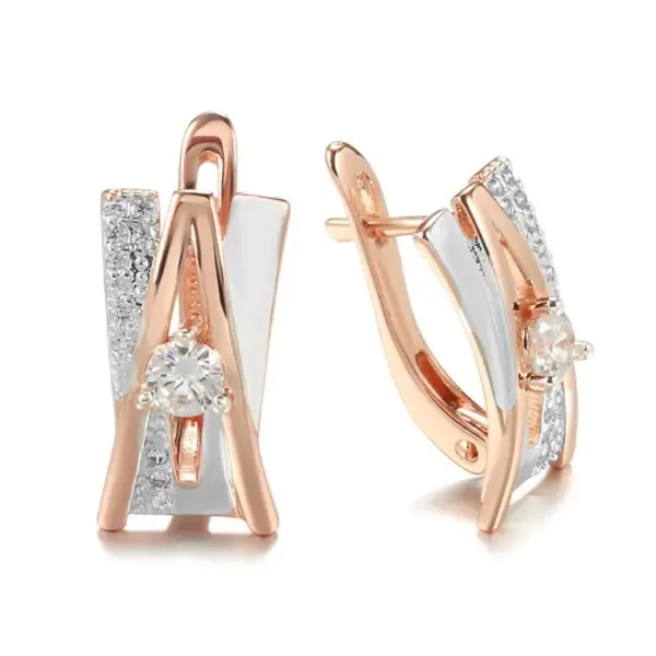 Wholesale New Geometric Hollow Out Women's Rose Gold Zircon Earrings Fashionable Ear Jewelry Chic Style Copper Material Electroplated