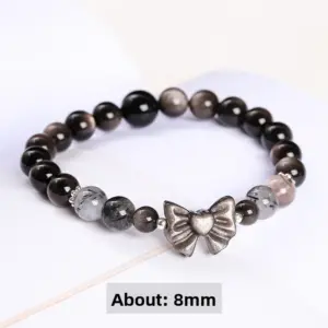 Natural Silver Obsidian Bow Bracelet / 8mm