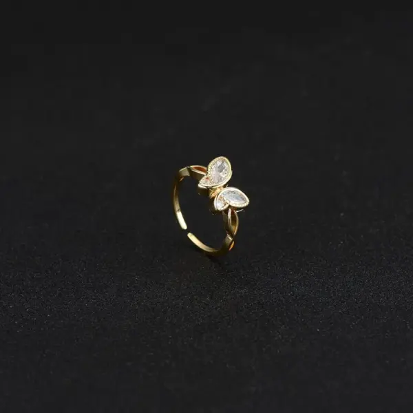 Wholesale Butterfly Ring For Women In Copper With 14K Real Gold Electroplated Finish And Zircon Inlay