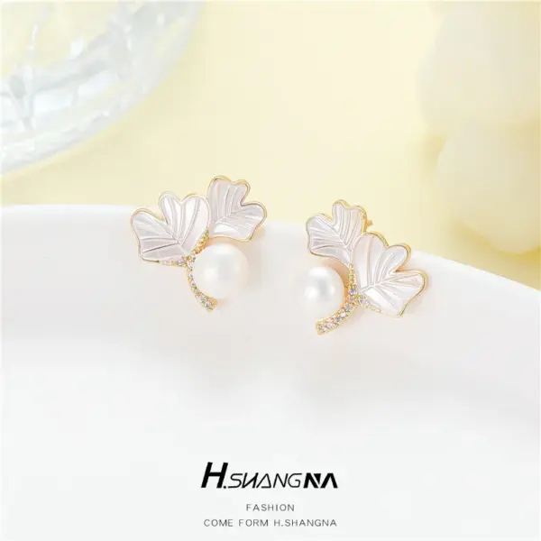 Wholesale Ginkgo Leaf Earrings For Women With 925 Sterling Silver Posts, Copper Base, 14K Real Gold Plated And Zircon Inlay