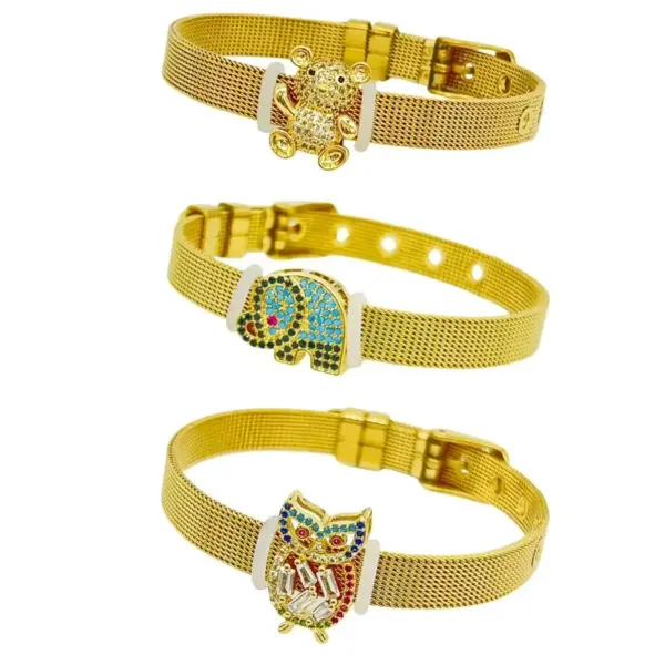 Wholesale Unisex Animal Bracelet With Bezel Setting, PVD Coated 304 Stainless Steel Featuring Zircon Inlay And 0.03µm Gold Plating Thickness