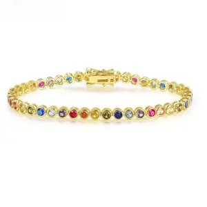 Wholesale Colorful Zircon Tennis Bracelet Copper Inlaid White Gold Vacuum Plating European Style Fashion Unisex Jewelry Accessory