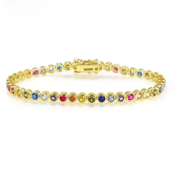 Wholesale Colorful Zircon Tennis Bracelet Copper Inlaid White Gold Vacuum Plating European Style Fashion Unisex Jewelry Accessory