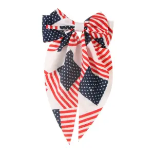 #4 Spring Clip Bow-Navy Blue+Red
