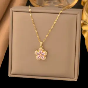 【8321】Pink Flower Necklace【gold】