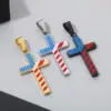 Wholesale 1 Piece 33*20mm 600*3mm 304 Stainless Steel 18K Gold Plated Cross American Flag Pendant Chain