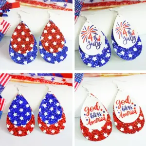 Wholesale Independence Day Earrings July Fourth Flag Day Shiny Pendant Festive Atmosphere Colorful Oversized Drop Earrings For Women
