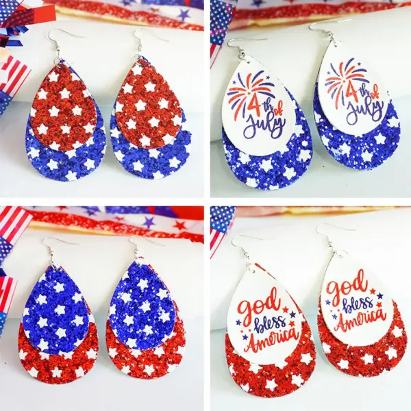 Wholesale Independence Day Earrings July Fourth Flag Day Shiny Pendant Festive Atmosphere Colorful Oversized Drop Earrings For Women