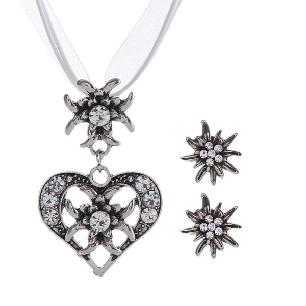 Wholesale Alloy Edelweiss Necklace Set, Beer Festival Luxury Retro Heart-Shaped Diamond Jewelry