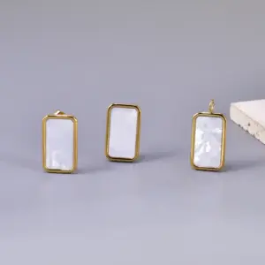 Wholesale 304 Stainless Steel Square PVD Coated Shell 18K Real Gold Plated 18K Gold Simple Style Waterproof Non Tarnish Plating Inlay Gold Drop Earrings