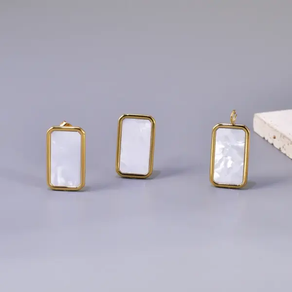Wholesale 304 Stainless Steel Square PVD Coated Shell 18K Real Gold Plated 18K Gold Simple Style Waterproof Non Tarnish Plating Inlay Gold Drop Earrings