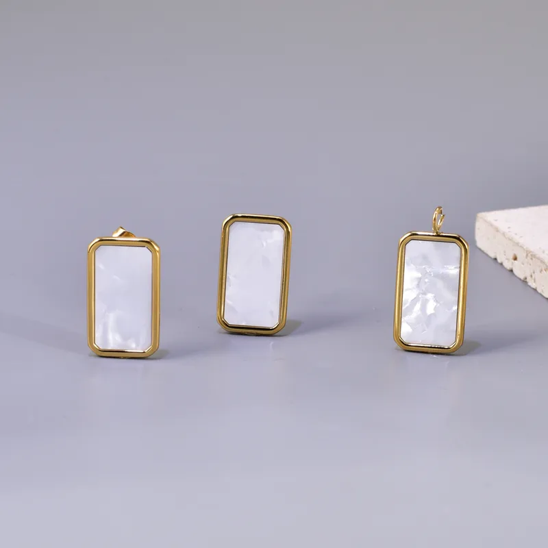 Wholesale 304 Stainless Steel Square PVD Coated Shell 18K Real Gold Plated 18K Gold Simple Style Waterproof Non Tarnish Plating Inlay Gold Drop Earrings