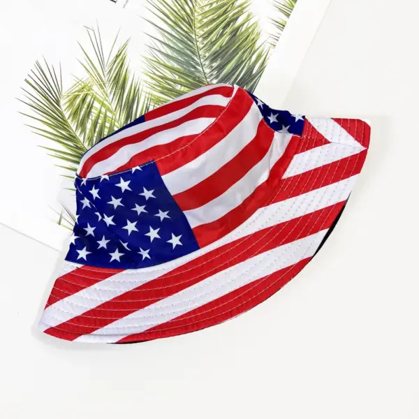 oly-bb7577b20e19eb83e6f7db2b224bd60a Wholesale American Flag Unisex Bucket Hat With Wide Brim, Ethnic Style UV Protection, Made Of Polyester Featuring Printing