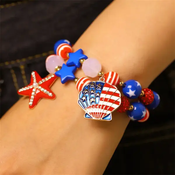 Wholesale Unisex Jewelry Set With Starfish Pattern, KC Golden Plated 0.03µm Finish, Artificial Rhinestones, Enamel, Beaded Chain