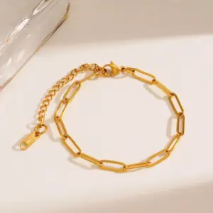 Wholesale 304 Stainless Steel Solid Color Ion Plating (IP) 18K Gold Plated Simple Style IG Style Waterproof Non Tarnish Cable Chain Gold Chain Bracelet