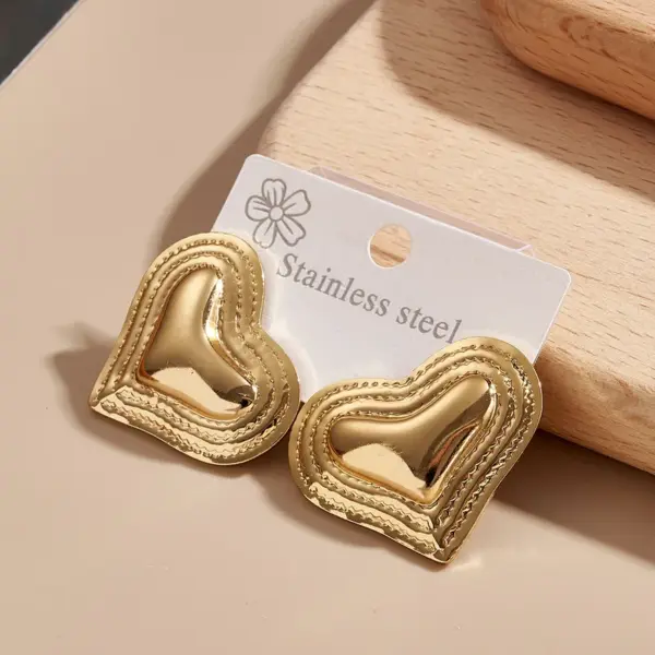 Wholesale Geometric Heart Shaped Stainless Steel 304 Electroplated Ear Studs Style Fashion Jewelry Accessories