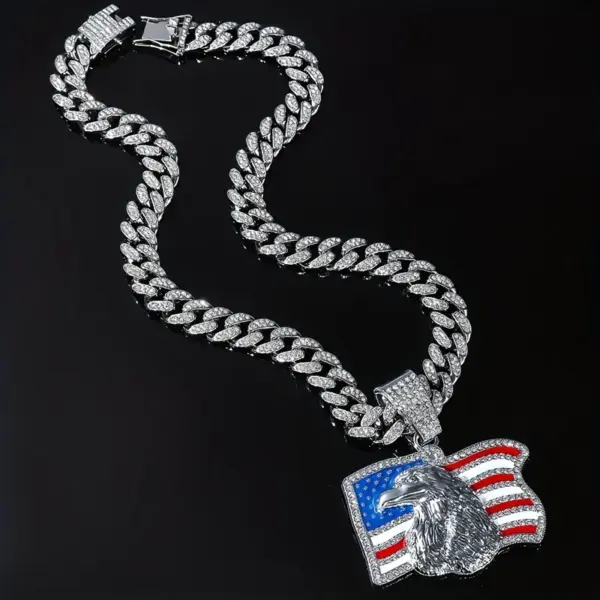 Wholesale American Flag Eagle Rhinestone Pendant Campaign Popular Flag Eagle Necklace Alloy Zinc Alloy Square Plated Unisex Necklace