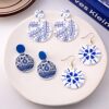 Wholesale style blue and white porcelain fragment earrings retro acrylic blue earrings elegant geometric earrings for women
