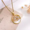 Wholesale Round Inlay Pendant Necklace For Women In Copper With 18K Real Gold Plated Water Plating And Artificial Rhinestones On Cable Chain