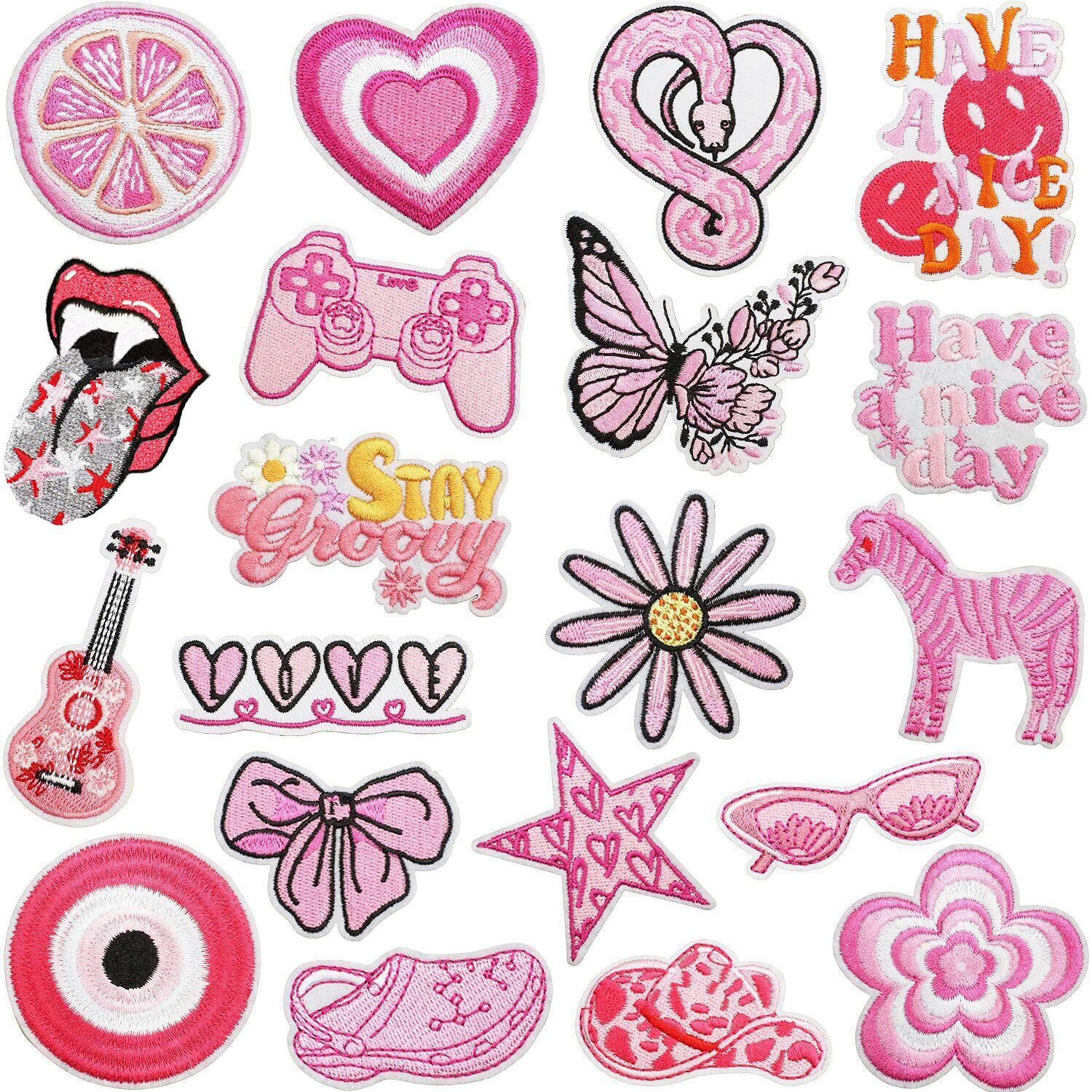 Wholesale Xiao Tian Pink Python Embroidered Cloth Sticker Cowboy Hat Embroidered Label Bow Bag Decoration Patch Love Chapter