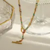 Wholesale 18K Gold Plated 304 Stainless Steel Vacuum Electroplating (In Furnace) Imitation Pearl Geometric Oil Drop Cable Chain/Cross Chain/O Chain Necklace For Women Independence Day
