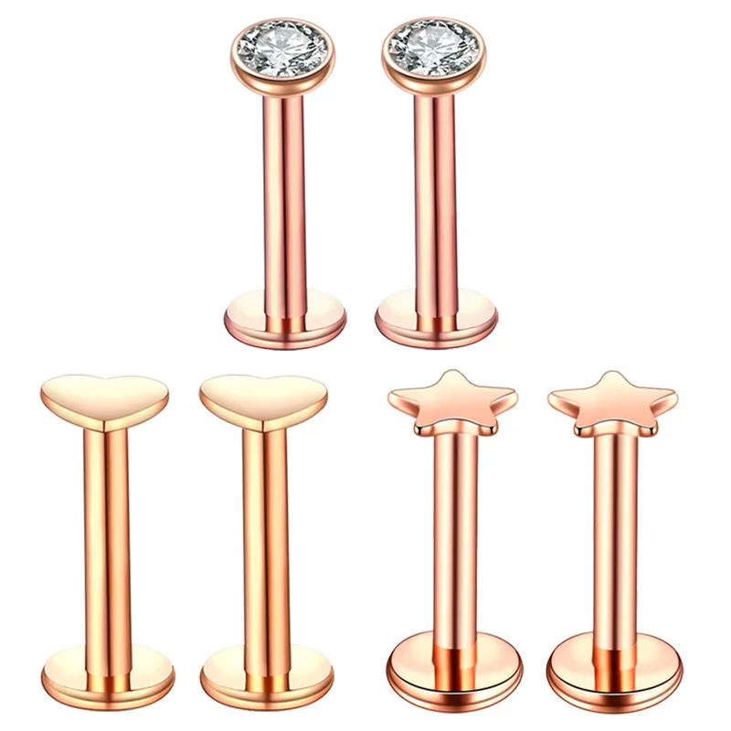 Wholesale Fashion Star Heart Shape Stainless Steel Plating Zircon Lip Stud