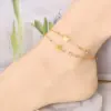 Wholesale 304 Stainless Steel Heart Shape PVD Coated Rhinestones Glass Stone Shell 18K Real Gold Plated Simple Style Classic Style Waterproof Non Tarnish Inlay Anklet