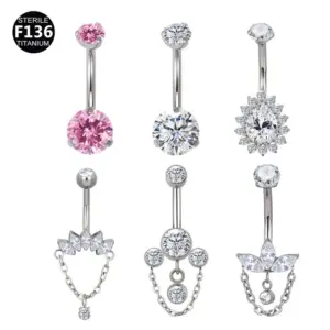 Wholesale Titanium Alloy Chain Belly Button Ring Belly Button Ring Earrings Accessories Cultivate Diamond Summer Fashion Unisex Geometric Pattern Zircon Round Water Drop