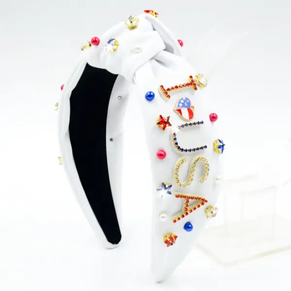 Wholesale Independence Day Hairband Hair Clip Pearl Rhinestone American Letter Fabric Hair Accessory For Women