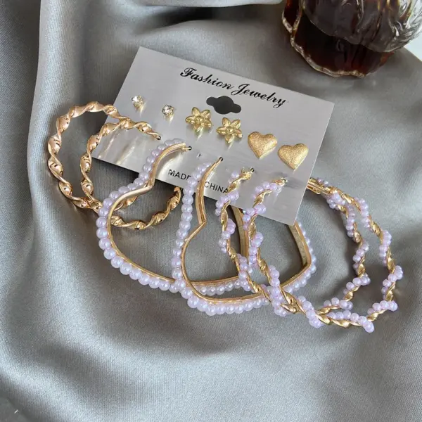 Wholesale Geometric Plating Alloy Pearl Hoop Earrings