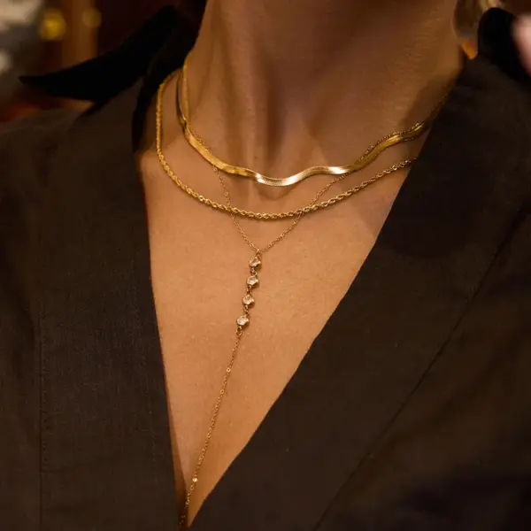 Wholesale 304 Stainless Steel Y Word PVD Coated 18K Real Gold Plated Basic Simple Style Micro Super Whisper Thin Chain Safety Clasp Closure Y-Necklace Necklace