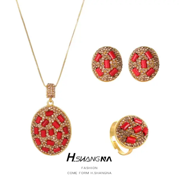 Wholesale Exaggerated Round Jewelry Set For Women With Crystal Material And Zircon Inlay, 1 Set